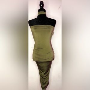 Olive green too maxi choker dress